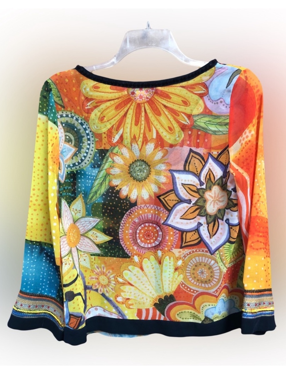 EUC Desigual bright bold floral print blouse L - Picture 2 of 12